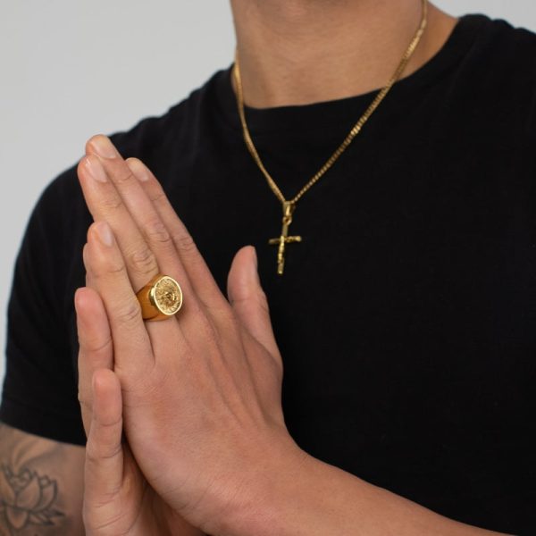 Crucifix X Lion Ring Set (Gold) - Image 2
