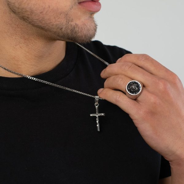 Crucifix X Lion Ring Set (Silver) - Image 2